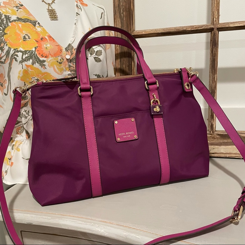 Henri Bendel New York Dark Pink Purple Jetsetter Carryall Tote